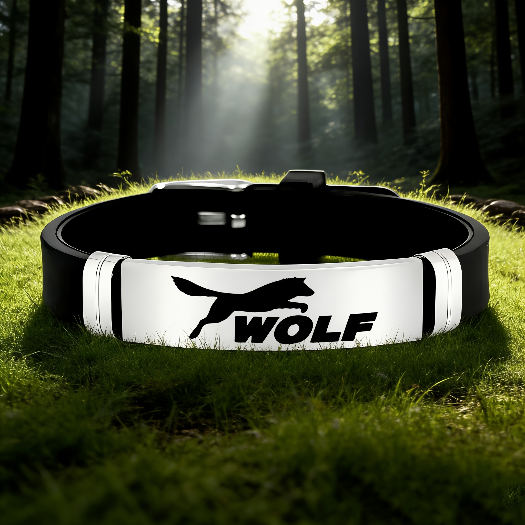 Handsome Wolf Howl Stainless Steel Silicone Bracelet